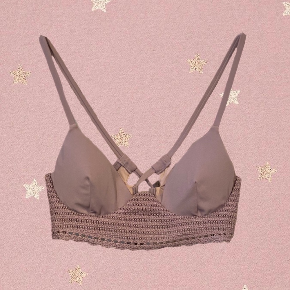 NWT Shade and Shore Longline Crochet Underwire Lace up Bikini Top Size 32B